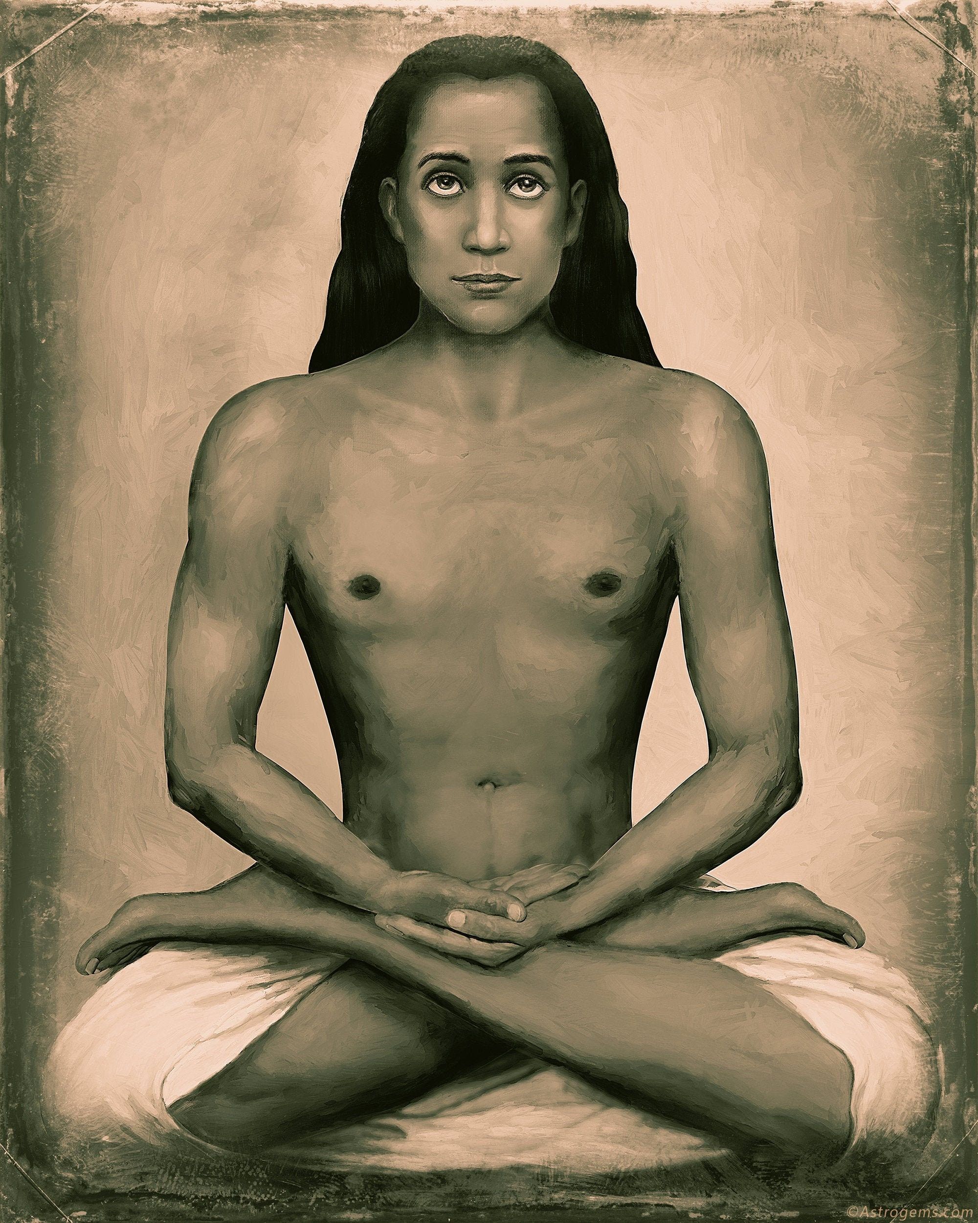 2000x2500 Mahavatar Babaji in Lotus Posture. Daguerro Inspired Sepia
