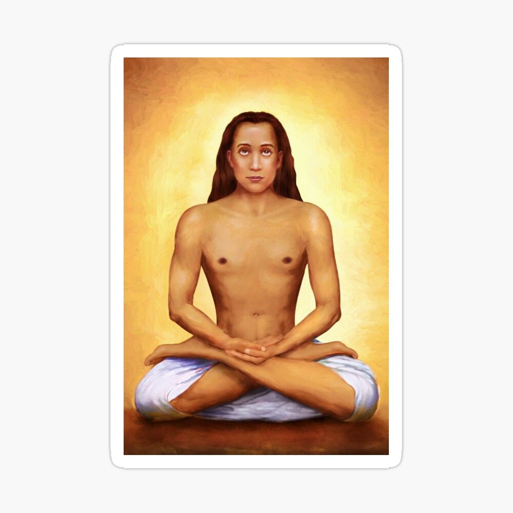 1000x1000 Mahavatar Babaji In Lotus Yoga Posture, Beaming Golden Light. Sticker