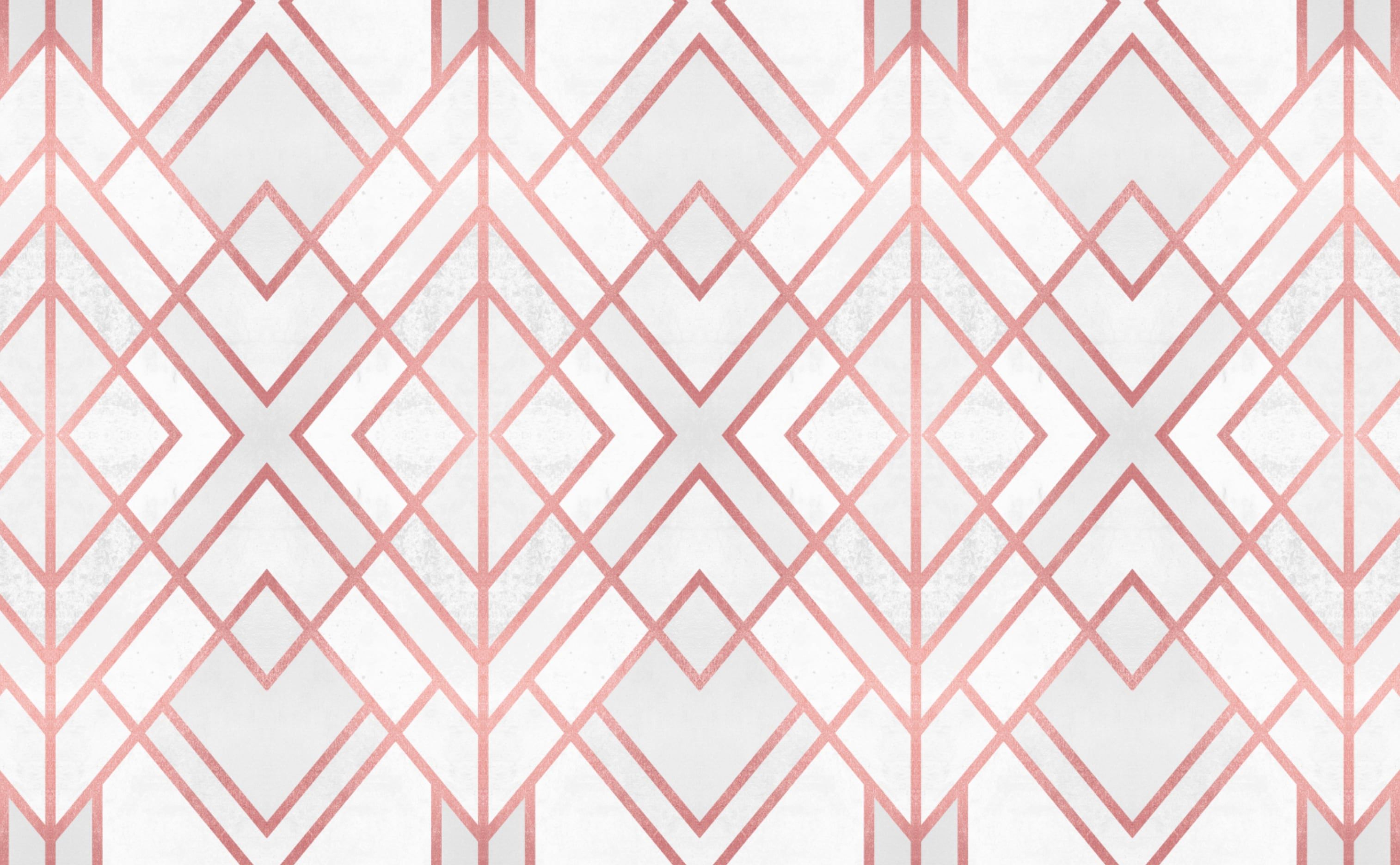 3028x1872 Art Deco Diamond Pattern Wallpaper for Walls. Rose Gold Geo