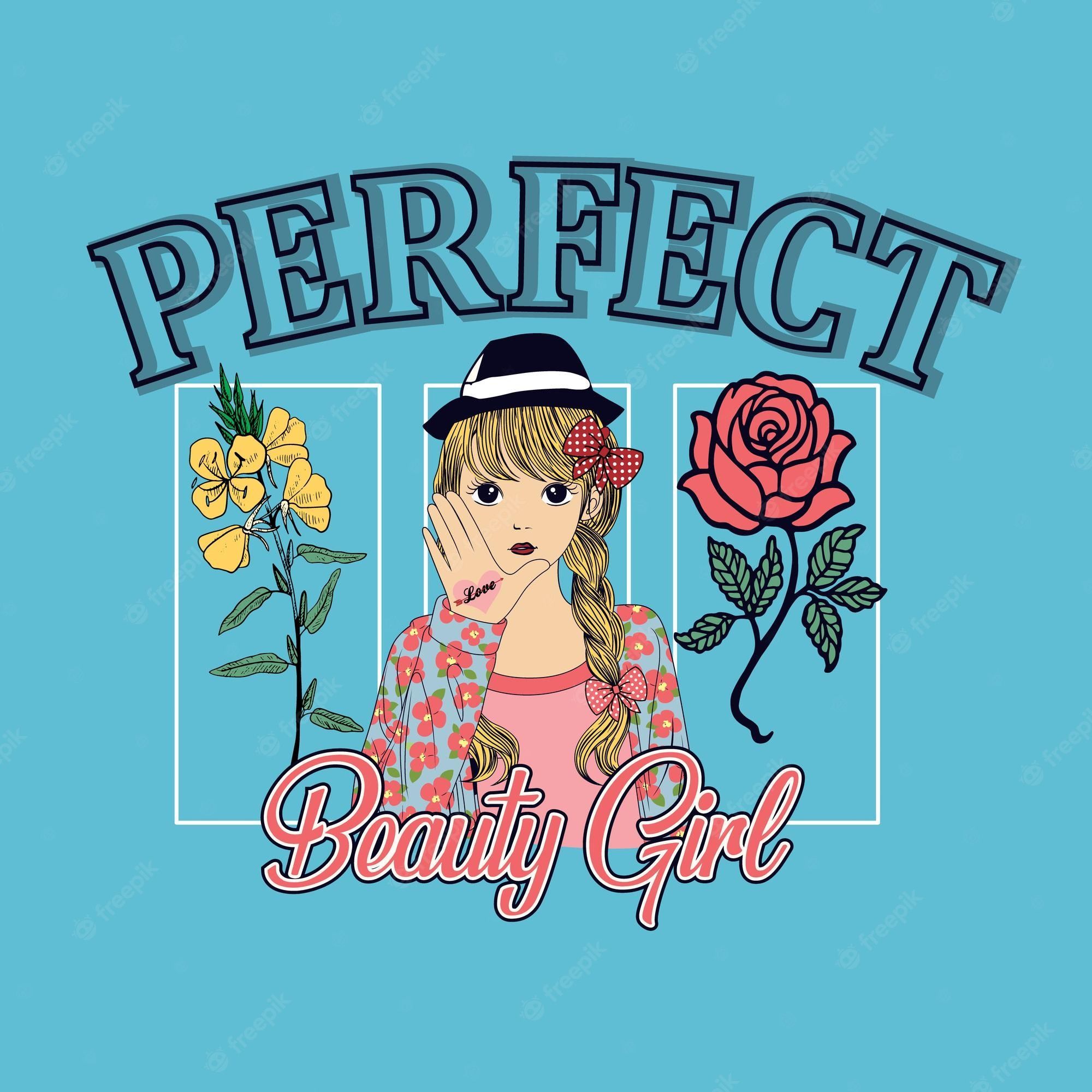 2000x2000 Premium Vector. Cute fashion cartoon girl vector on floral background