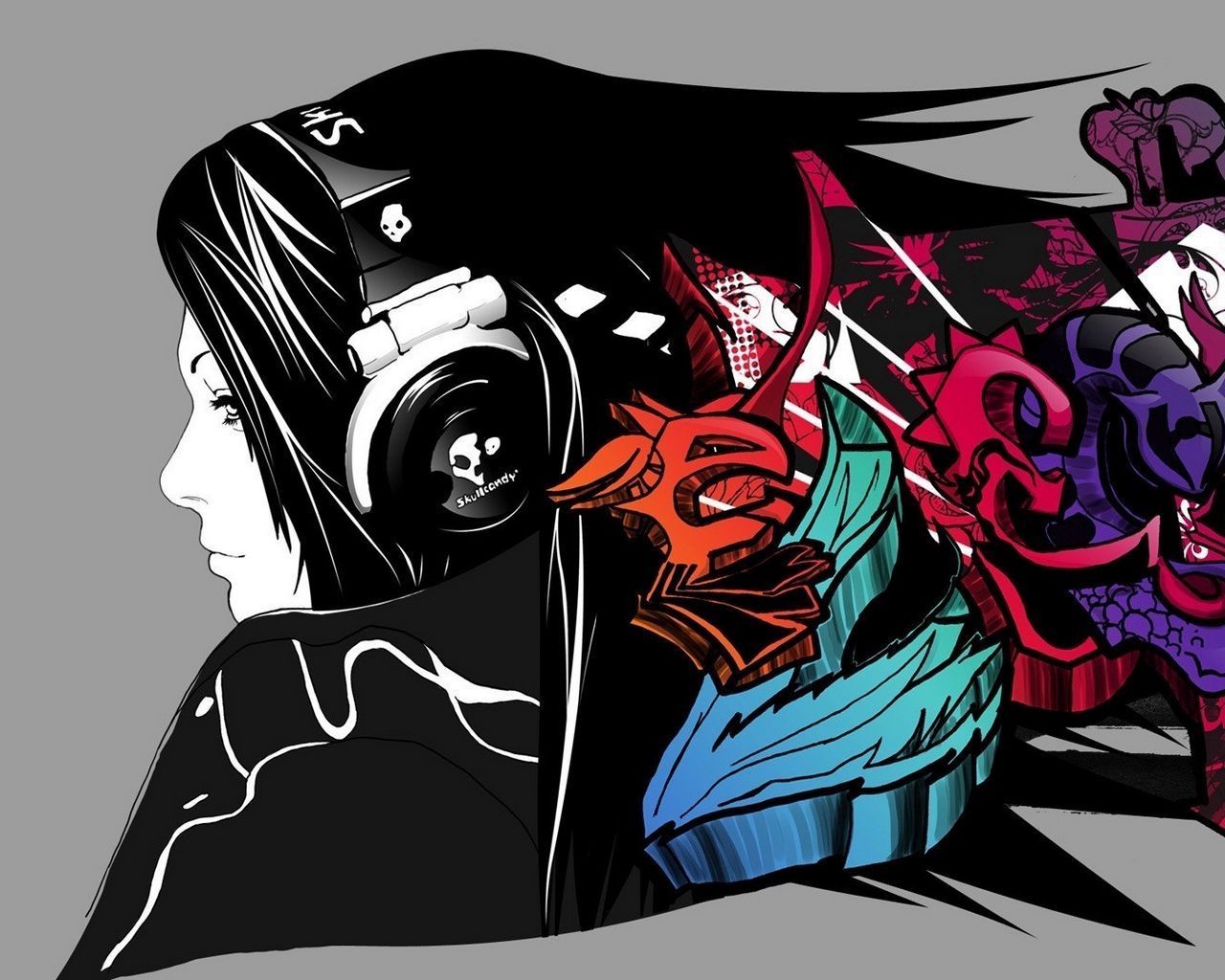 1280x1024 Download wallpaper 1280x1024 girl, headphones, a vector standard 5:4 HD background