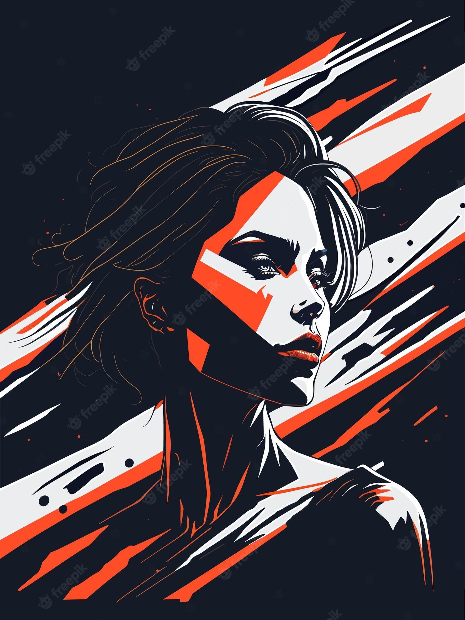 1498x2000 Premium Vector. A digital art of a woman with a red and black background