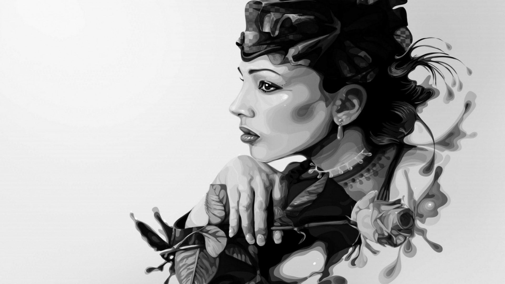 1920x1080 wearing, bw, girl, vector