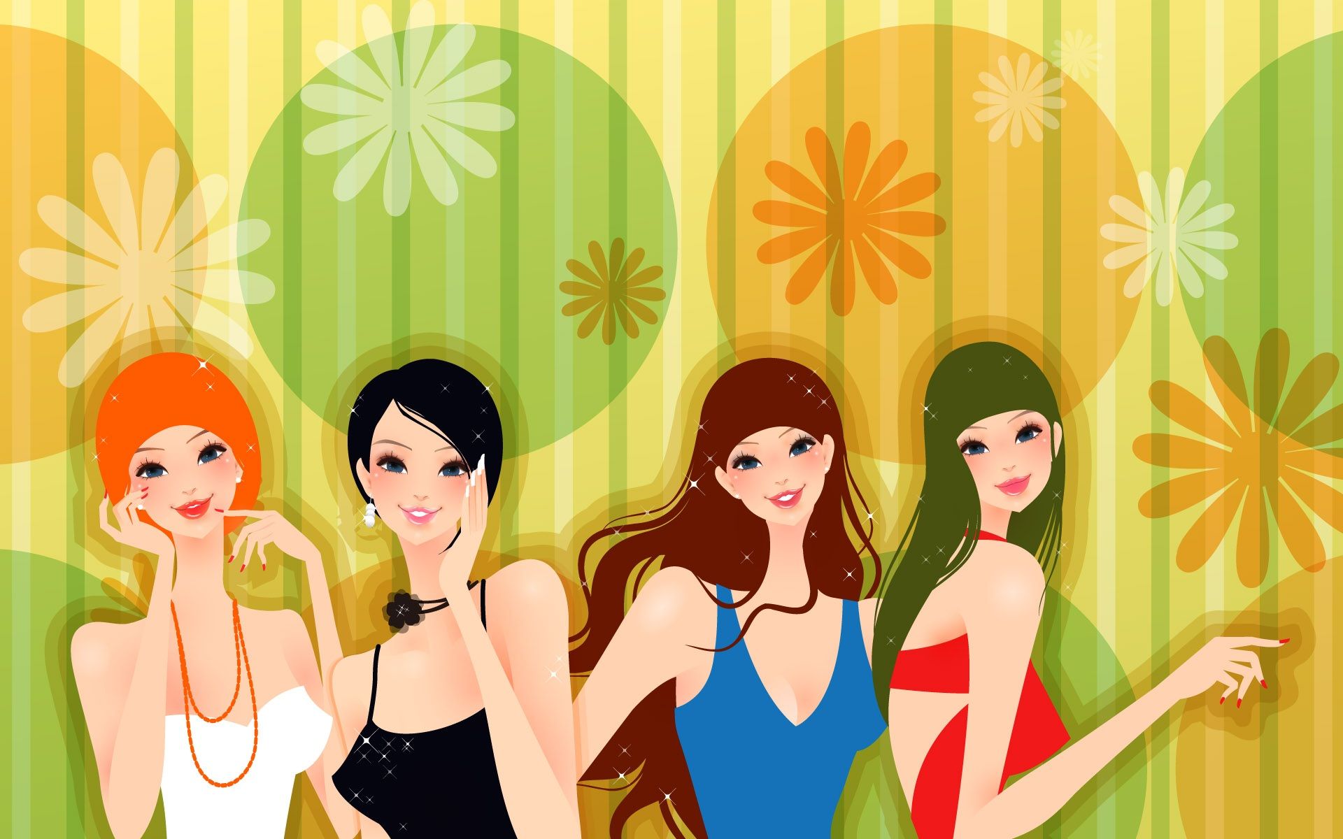 1920x1200 Wallpaper Four fashion girl vector 1920x1200 HD Picture, Image