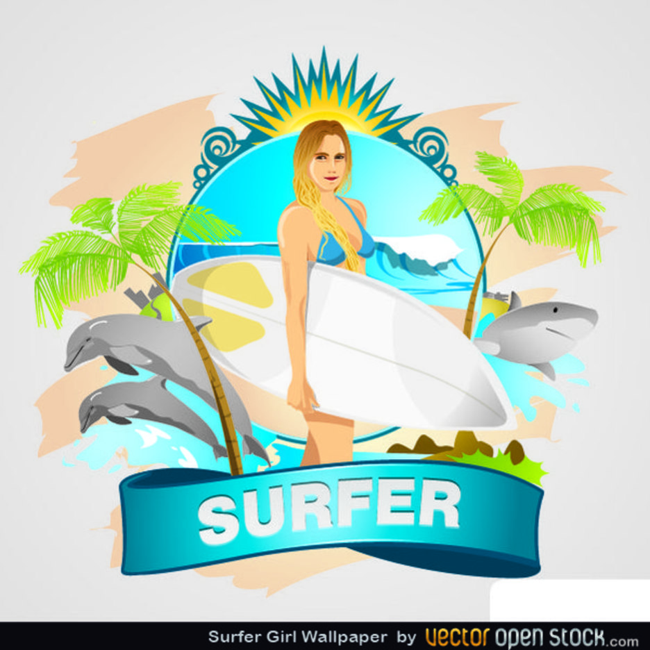 936x936 Free Vector Surfer Girl Wallpaper