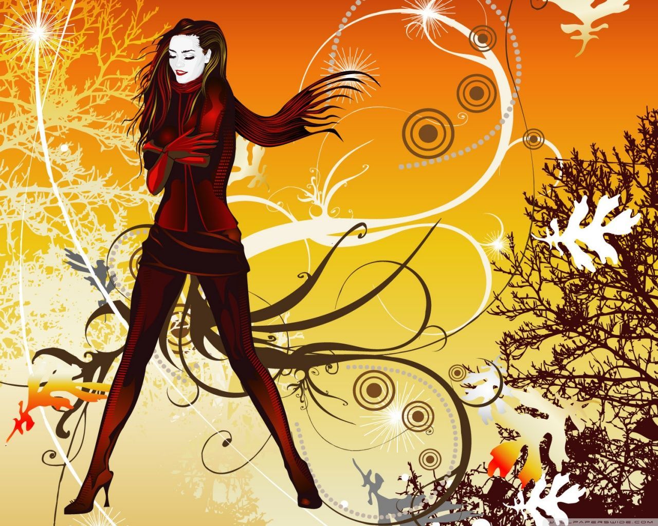 1280x1024 Autumn Girl Vector Ultra HD Desktop Background Wallpaper for : Widescreen & UltraWide Desktop & Laptop