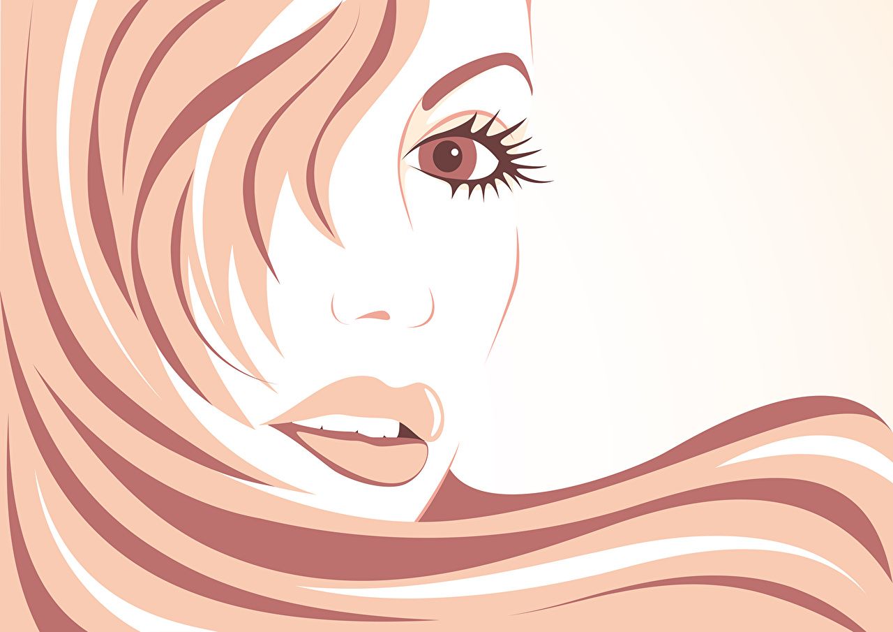1280x905 Picture Face Hair Girls Lips Glance Painting Art Vector Graphics