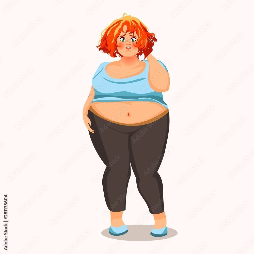 1000x1000 Funny Fat Girl. Vector Character. Stock Vector