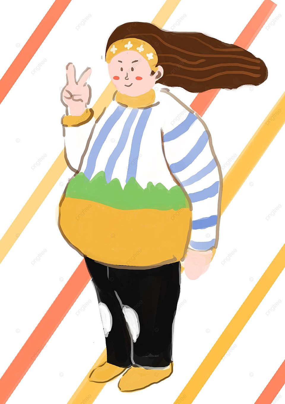 960x1358 Illustration Of A Lovely Fat Girl In The Wind, Girl, Illustration, Cute Illustration Background And Wallpaper For Free Download