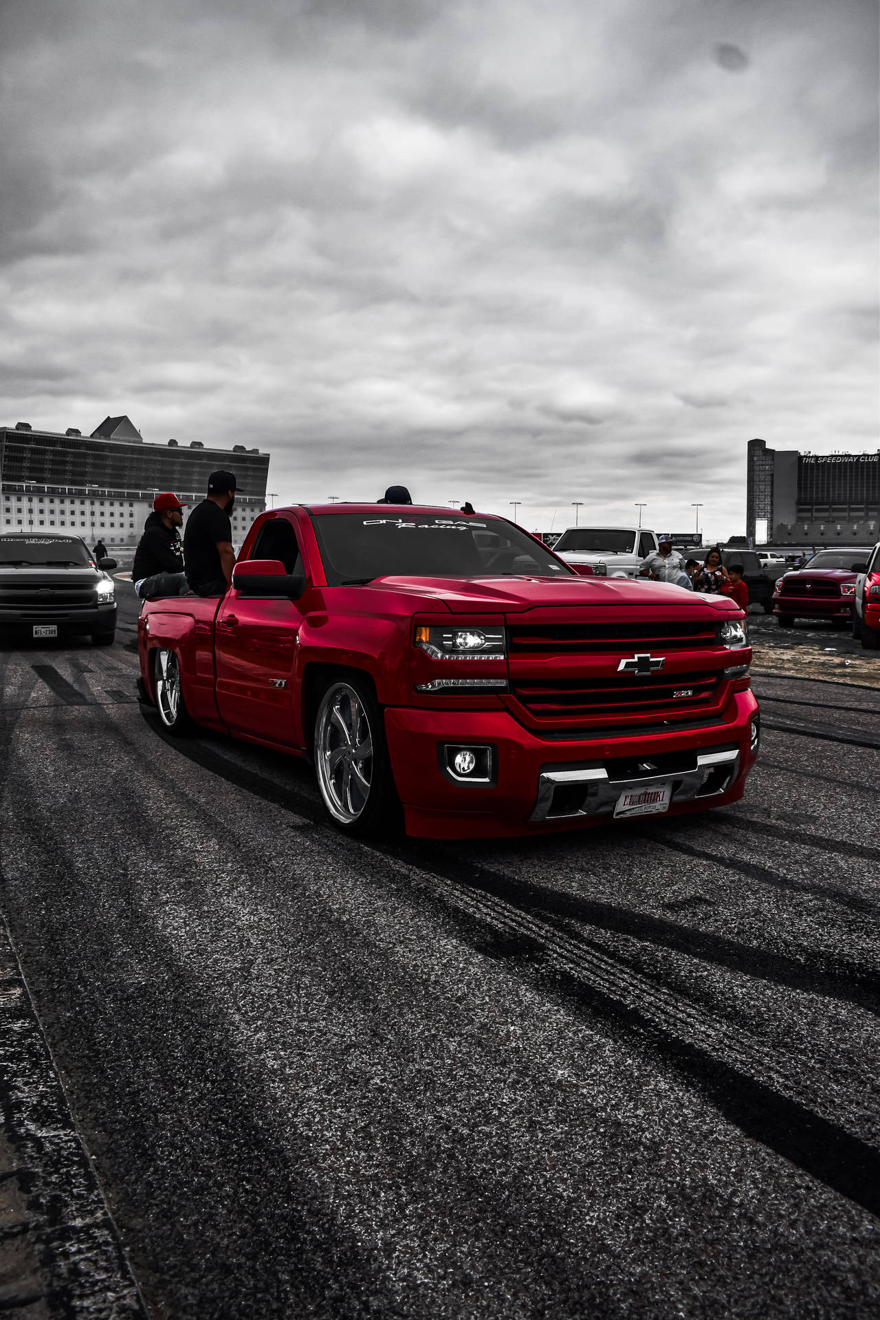 1280x1920 Download Red Chevy Dropped Truck Wallpaper