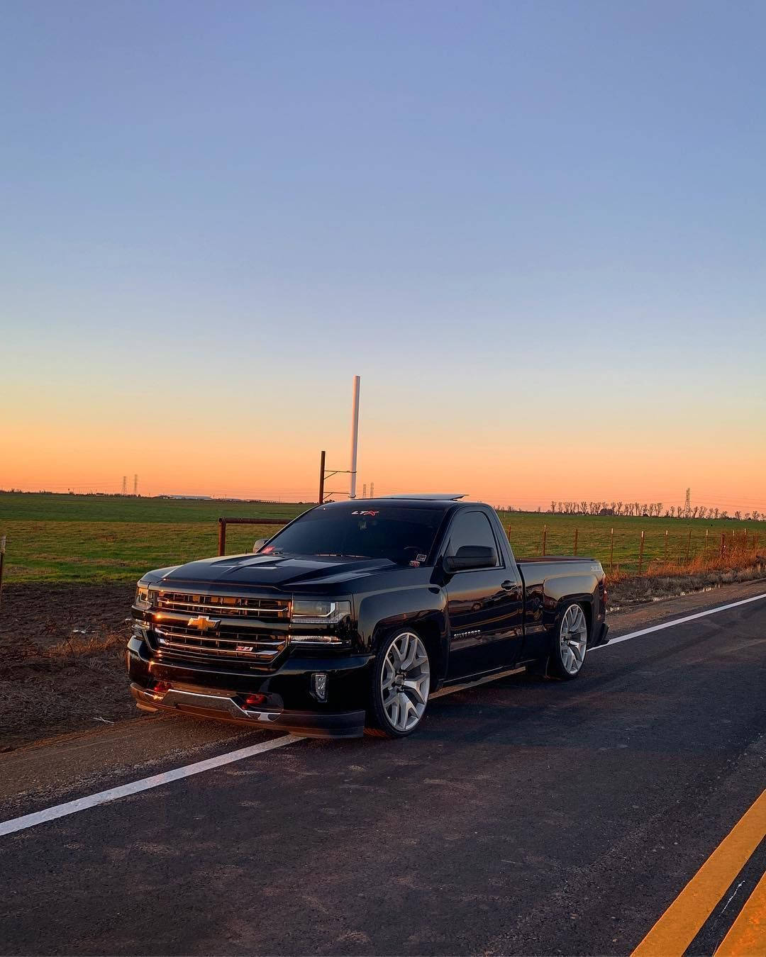 1080x1350 Download Black Dropped Truck Golden Hour Wallpaper