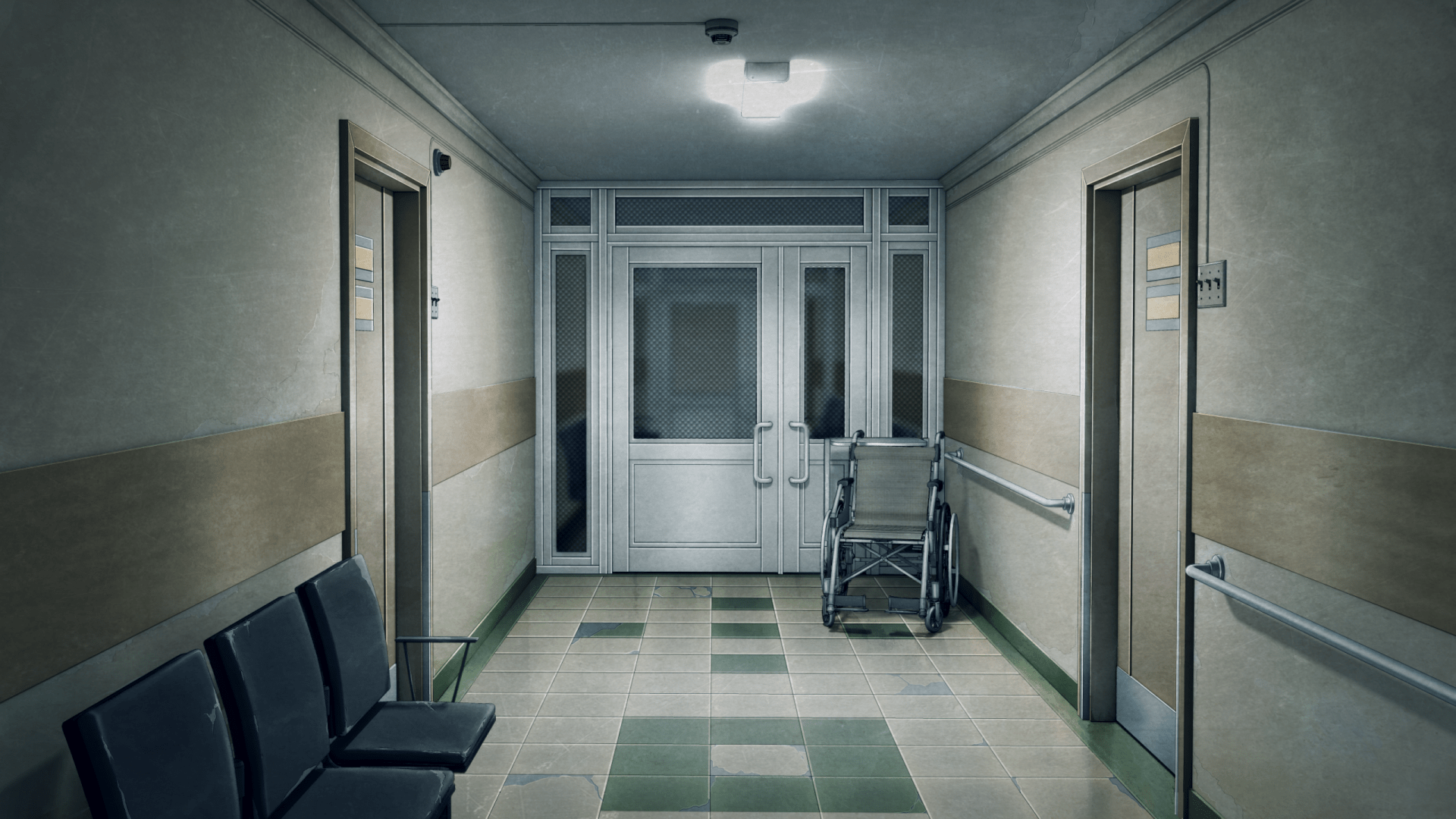 1920x1080 Serene Hospital Hallway with Wheelchair