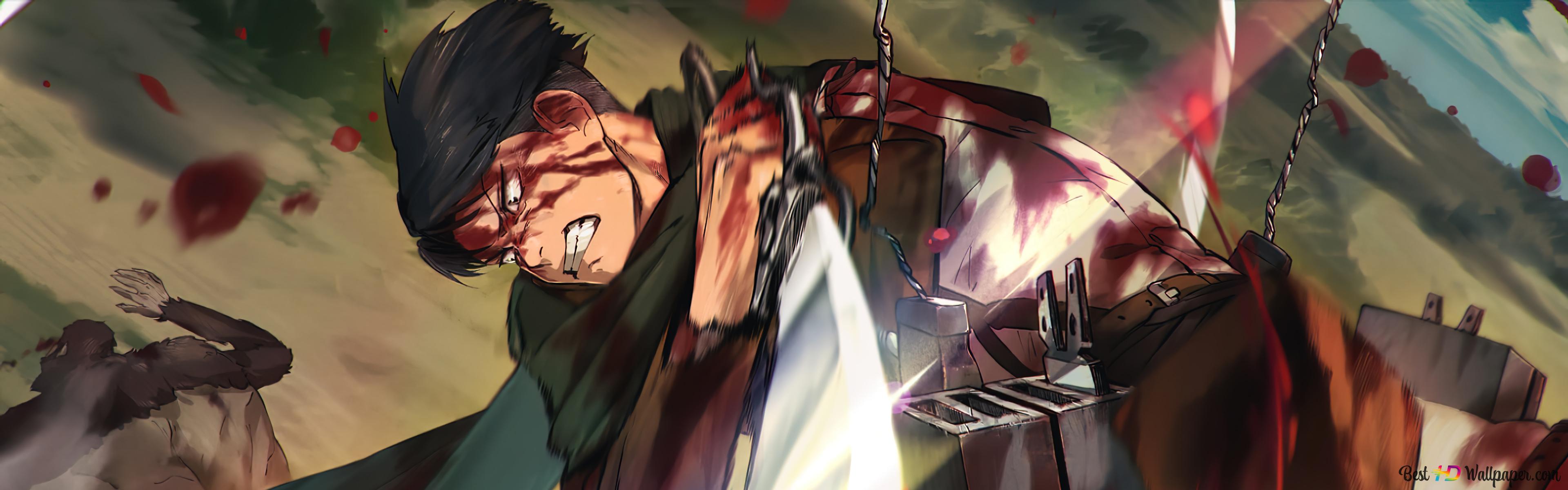 3840x1200 Attack On Titan Ackerman Vs Beast Titan 4K Λήψη ταπετσαρίας
