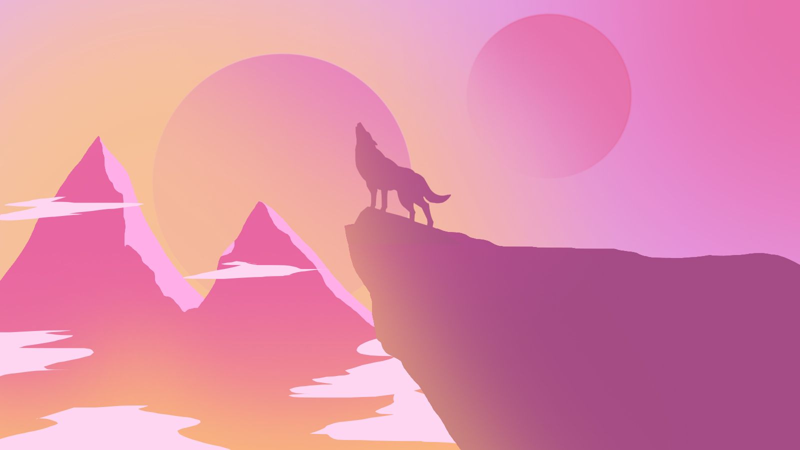 1600x900 HD desktop wallpaper: Fantasy, Pink, Wolf, Minimalist, Fantasy Animals download free picture