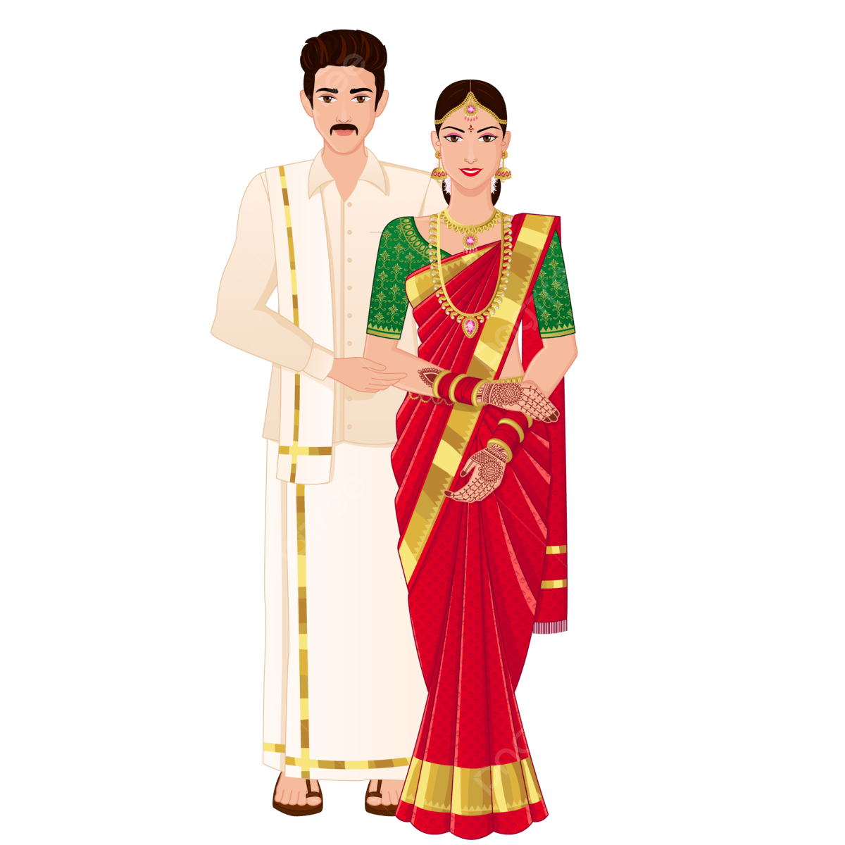 1200x1200 South Indian Couple PNG Transparent Image Free Download