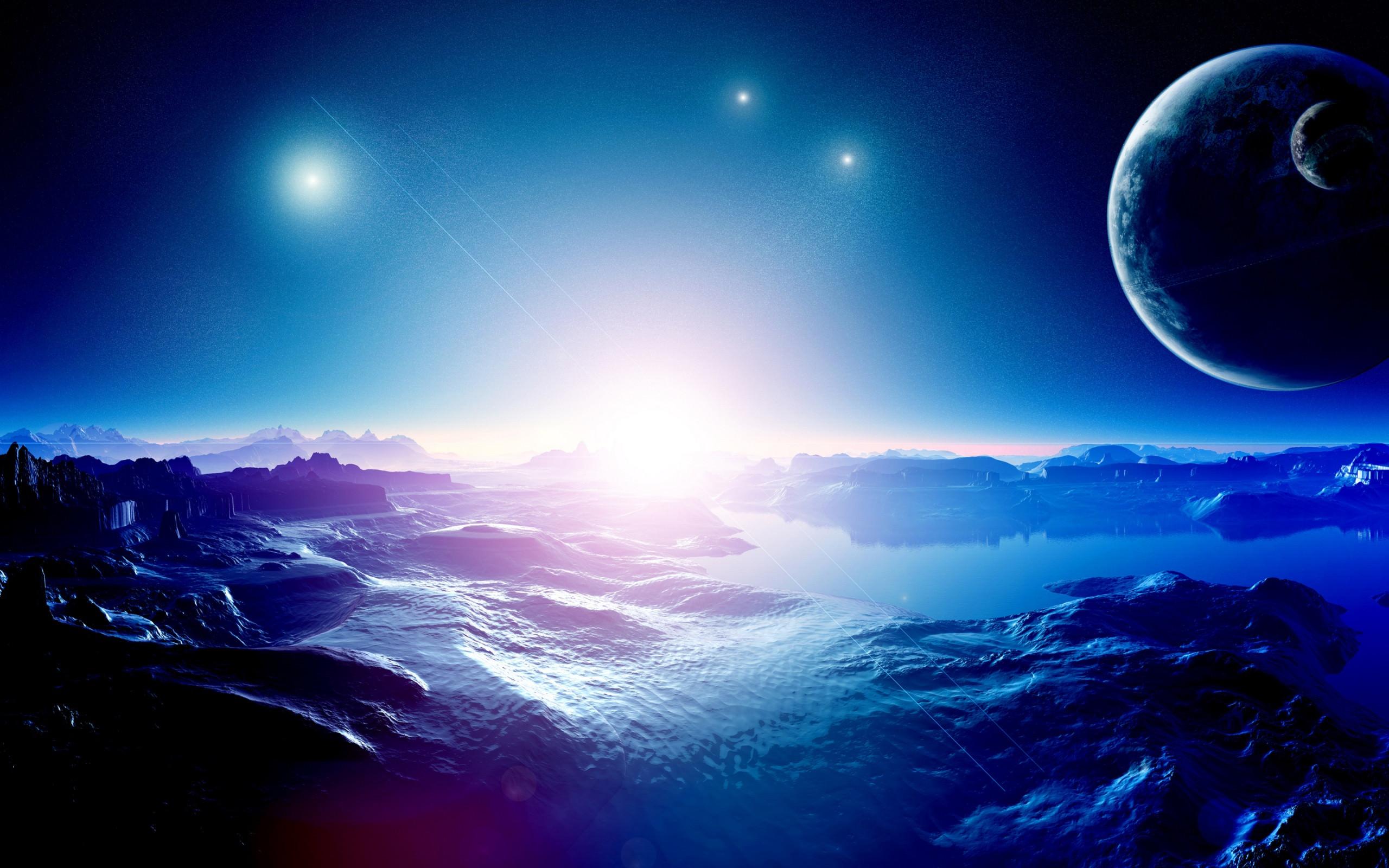 2560x1600 Space Planets Blue Mountains Wallpaper