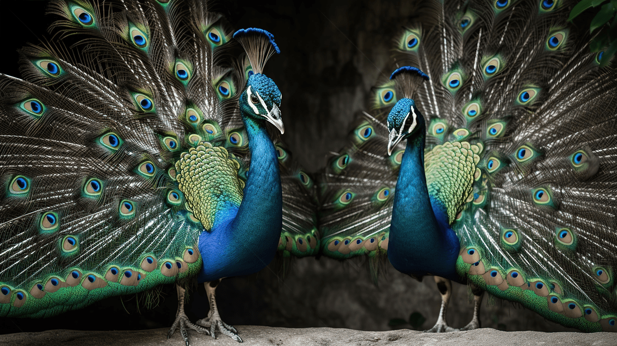 1200x673 Two Peacocks Are Standing On Ground With Their Feathers Spread Background, Picture Of Peacocks With Their Feathers Open Background Image And Wallpaper for Free Download