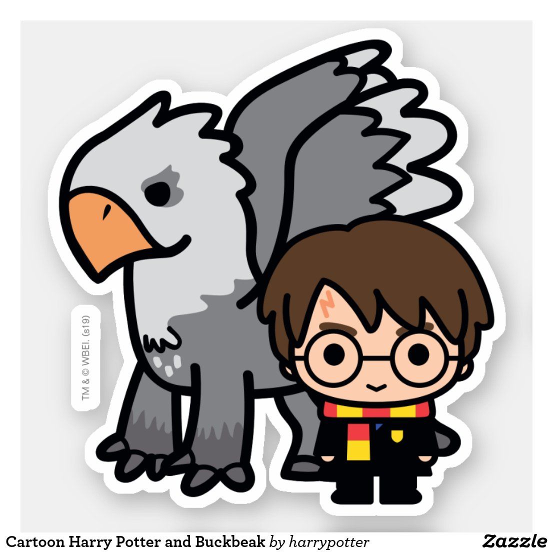 1106x1106 Cartoon Harry Potter and Buckbeak Sticker. Zazzle. Harry potter cartoon, Harry potter stickers, Harry potter drawings