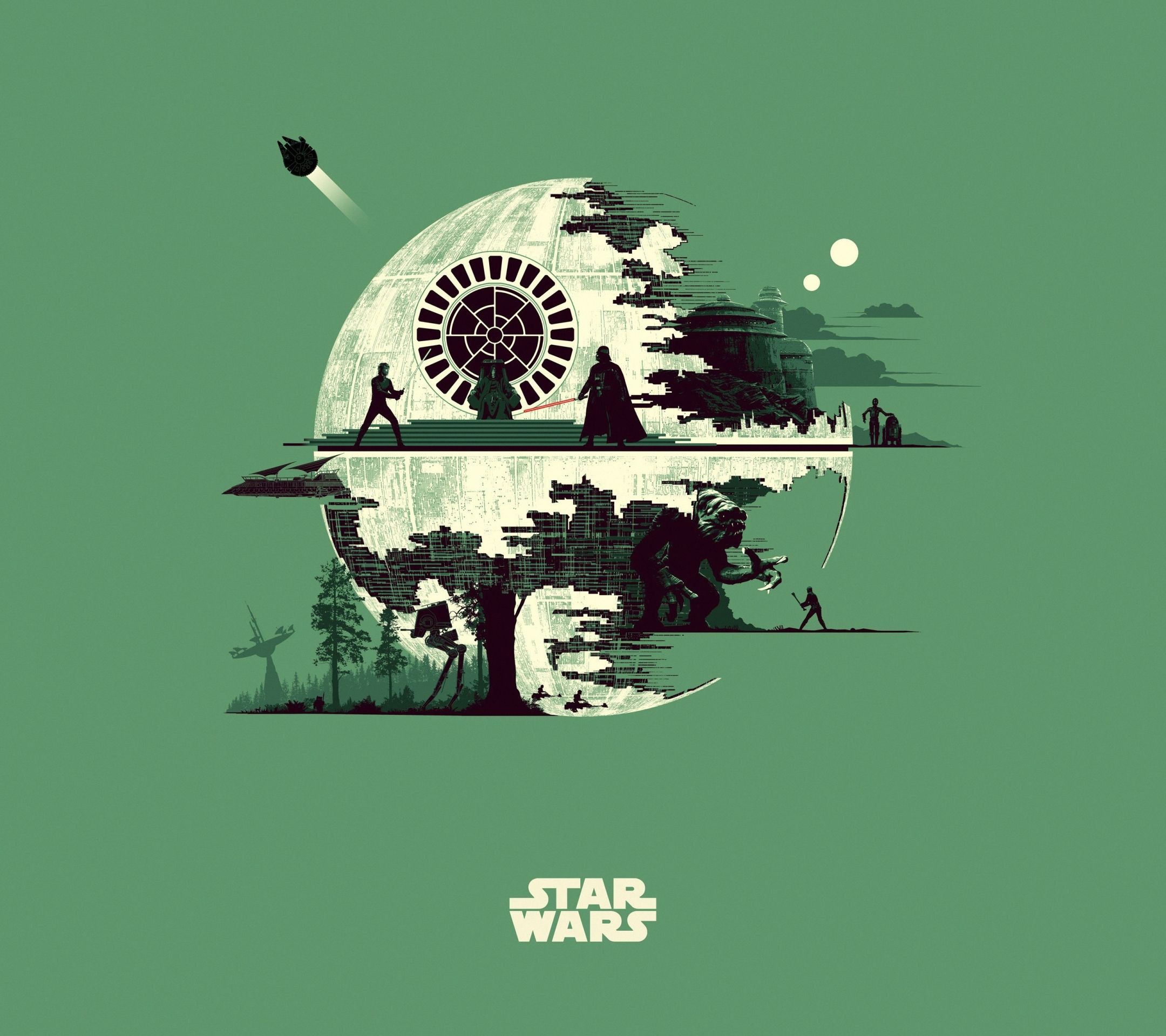 2160x1920 HD desktop wallpaper: Star Wars, Movie, Darth Vader, Minimalist, Luke Skywalker, Death Star download free picture