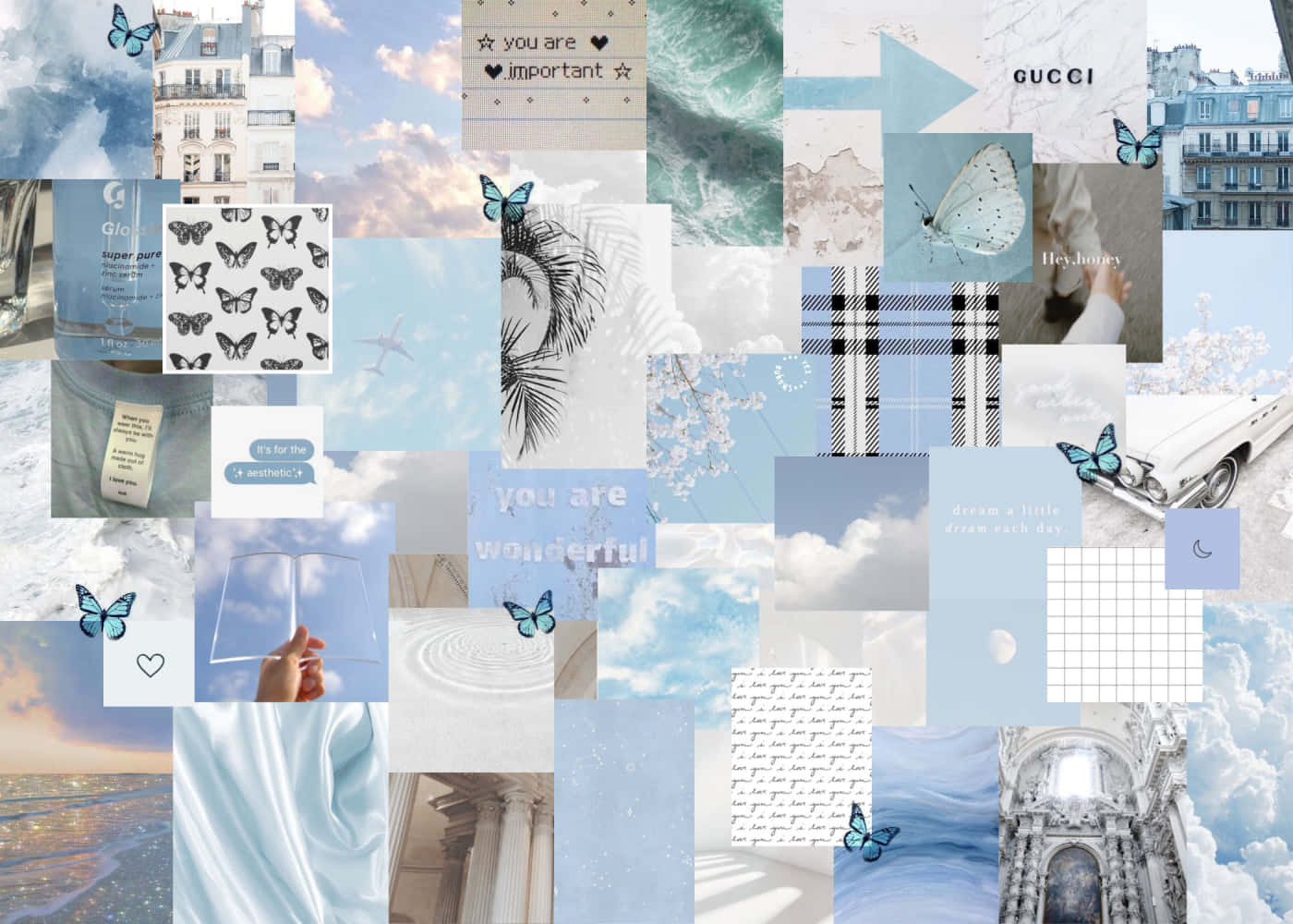 1400x1000 Aesthetic Blue Collage Wallpaper