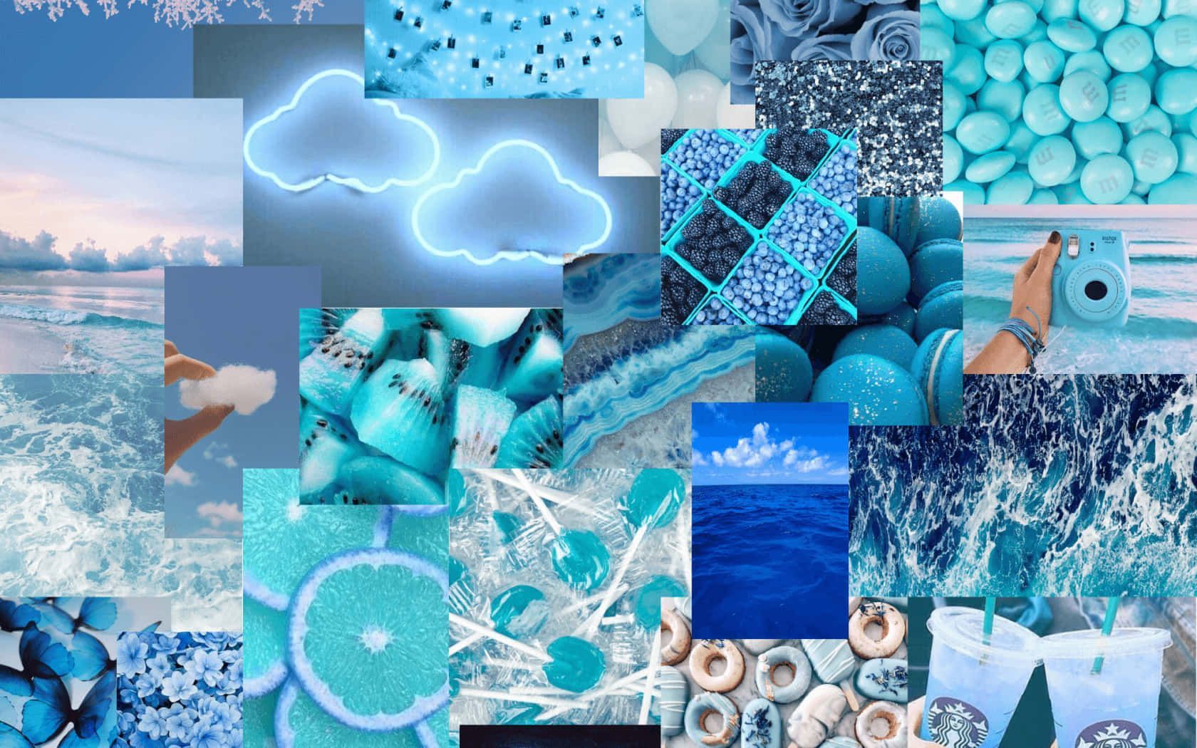 1680x1050 Download Embracing the Calmness of Blue: Aesthetic Blue Collage Wallpaper