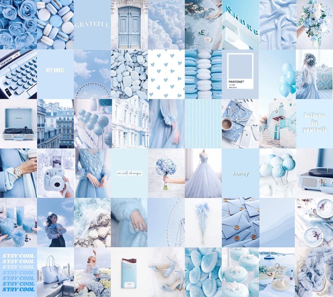 1080x961 Photo Wall Collage Kit Baby Light Blue Aesthetic set of 60