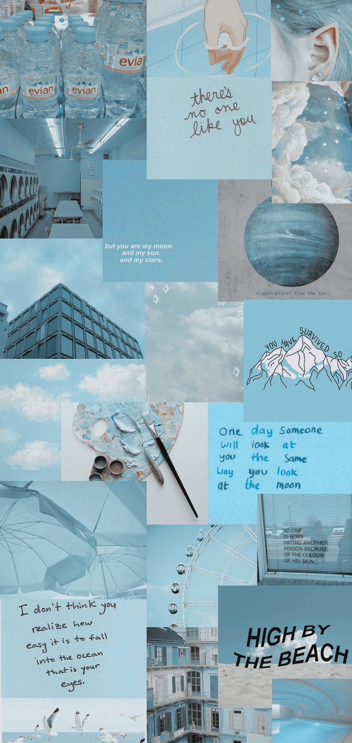 720x1520 Aesthetic Baby Blue Collage Wallpaper