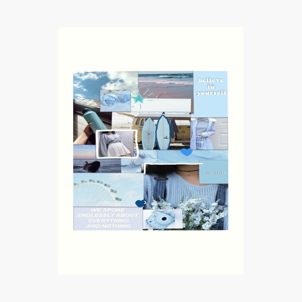 1000x1000 perfect for a unique ocean vibe and pastel blue collage perfect for a unique ocean and peace vibe. Art Board Print