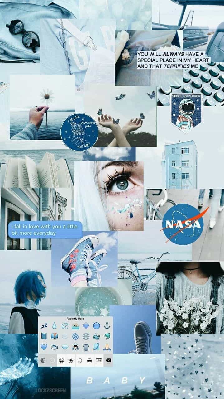 719x1280 Light Blue Aesthetics Collage Wallpaper
