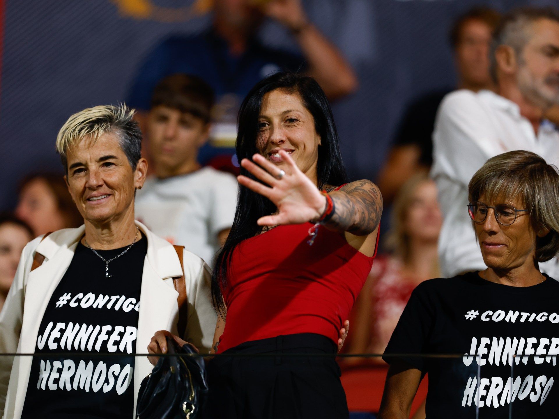 1920x1440 Defiant Hermoso beams from stands at football match as Spanish FA call 'urgent' meeting over Rubiales kissgate scandal. The US Sun
