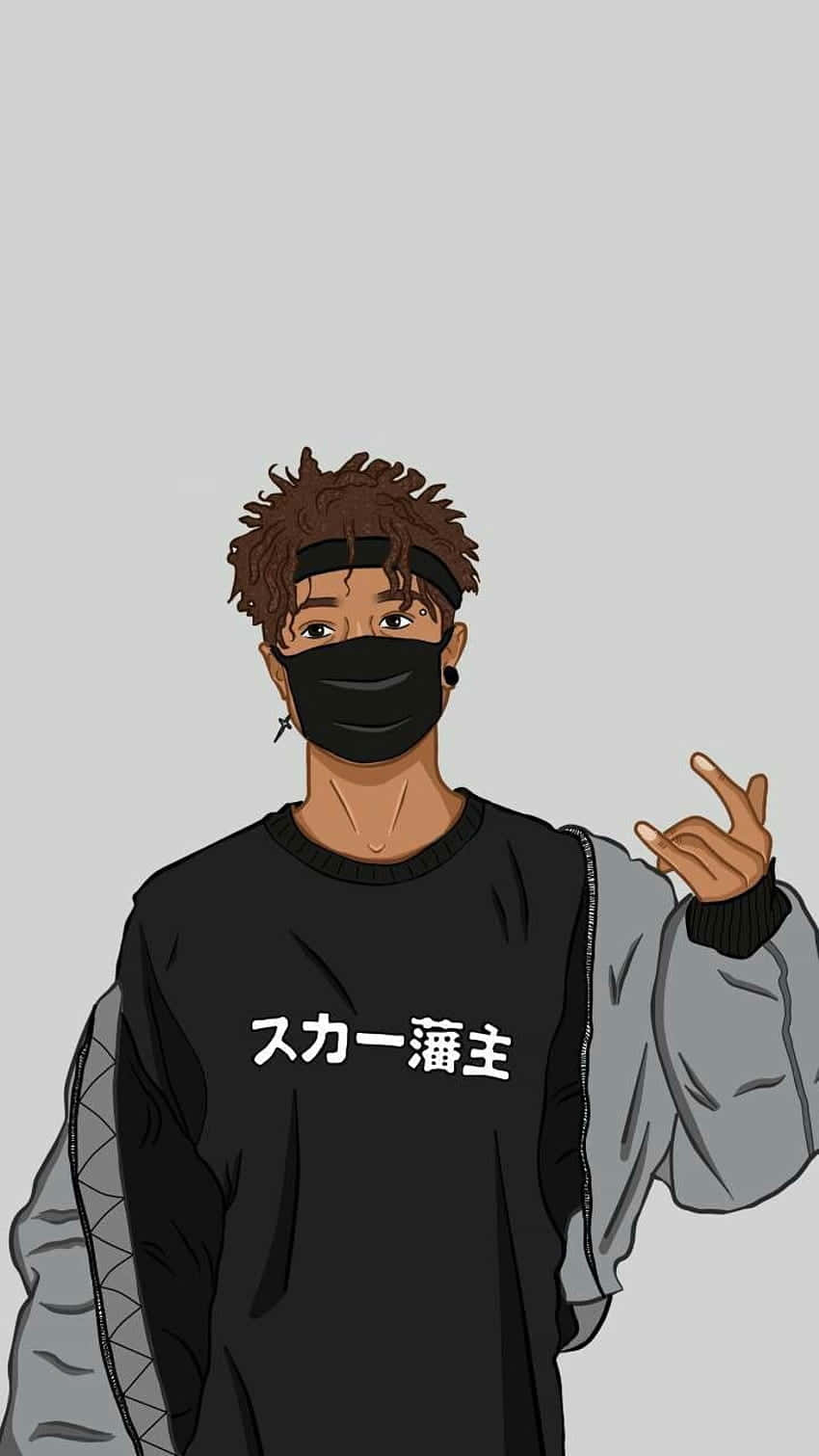 850x1511 Download Black Cartoon Characters Japanese Guy Wallpaper