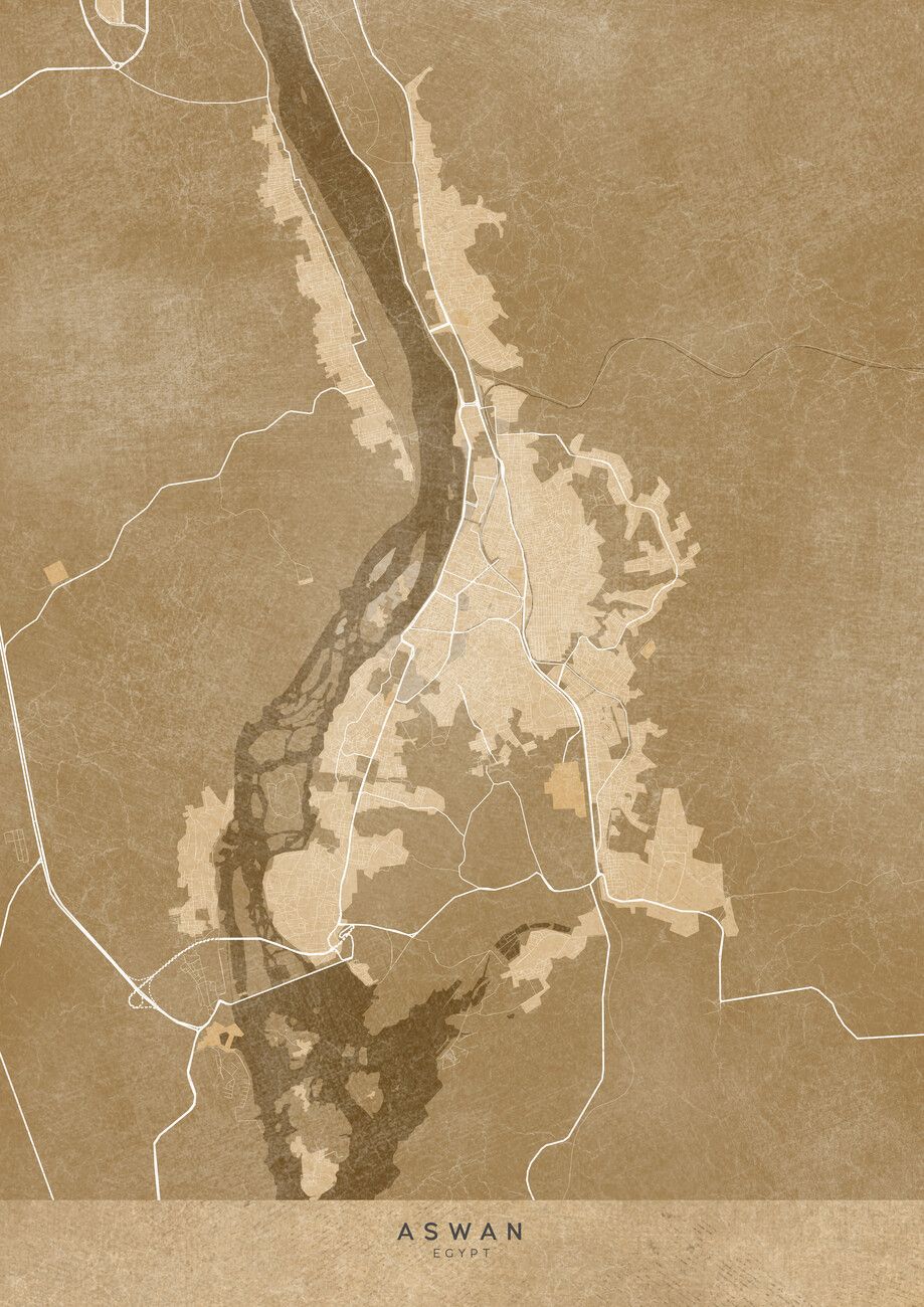919x1300 Map of Aswan (Egypt) in sepia vintage style Wall Mural