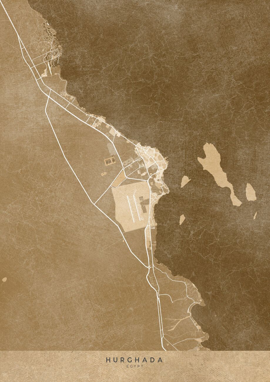 919x1300 Map of Hurghada (Egypt) in sepia vintage style Wall Mural