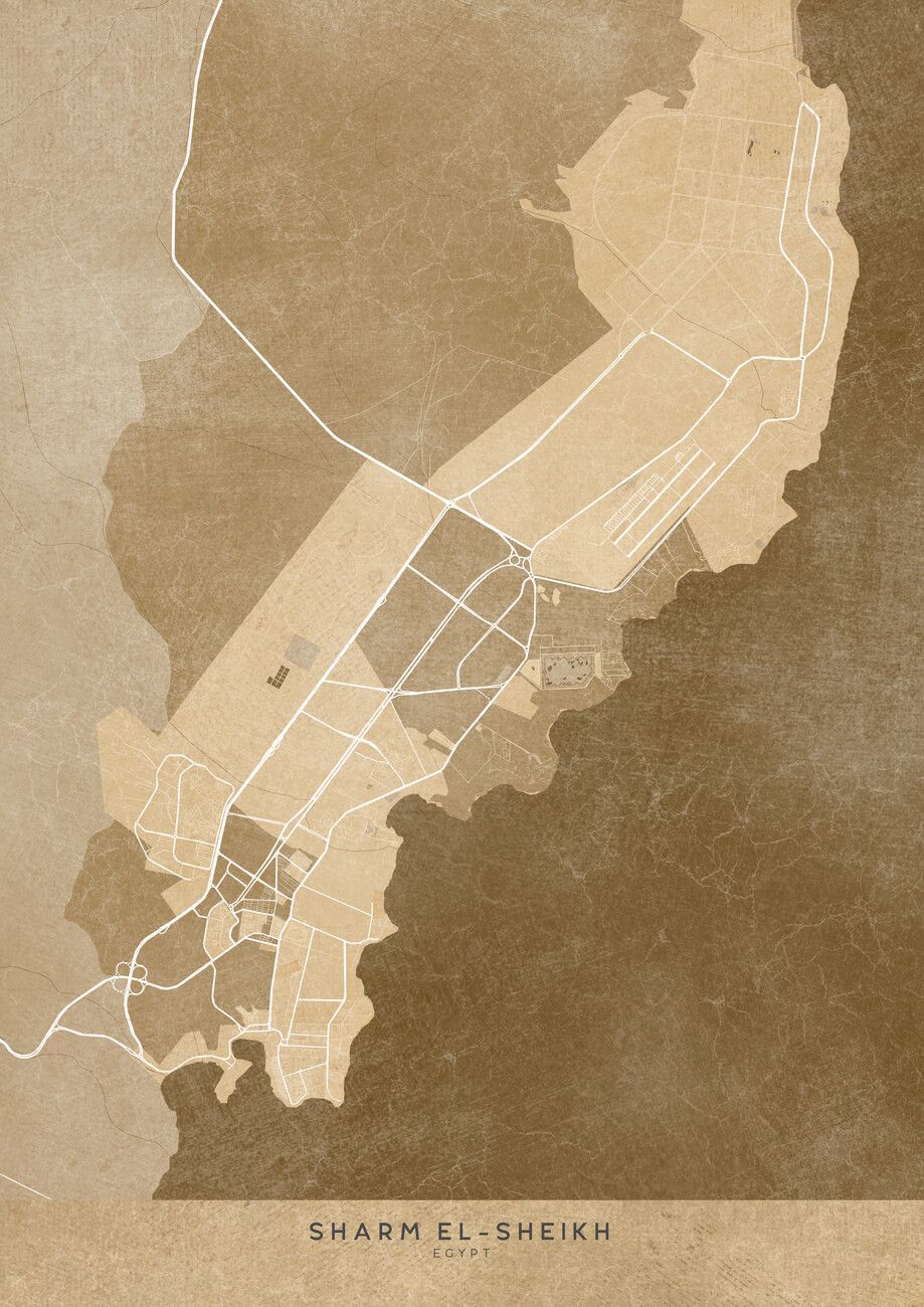 919x1300 Map Of Sharm El Sheikh (Egypt) In Sepia Vintage Style Wall Mural