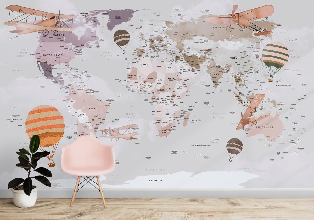 1200x842 Air Balloons and Small Planes World Map Wallpaper