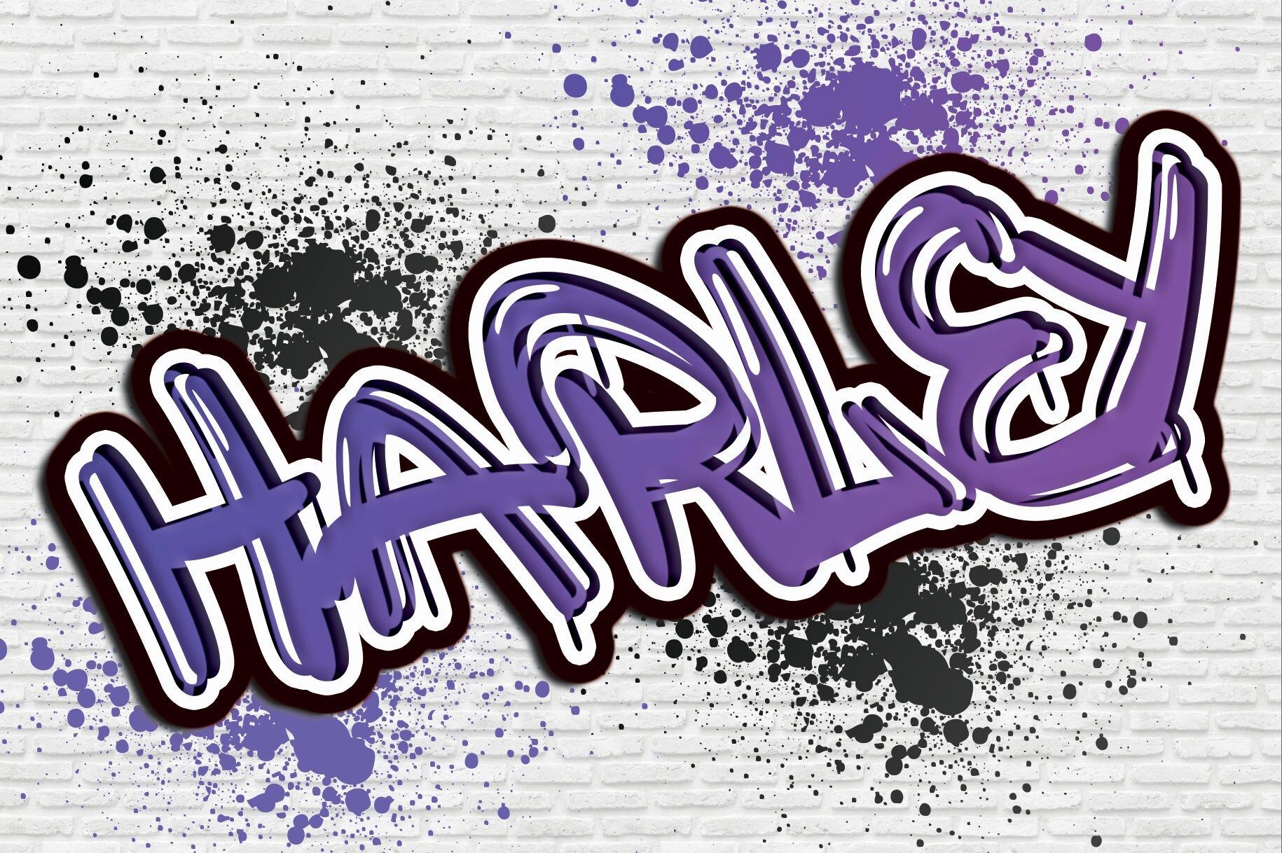 1830x1218 Bespoke Name Text Tag Graffiti Effect on White Brick Wall