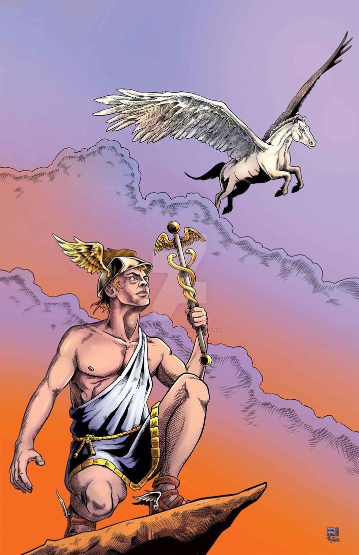 719x1112 Hermes and Pegasus Greek Mythology Print 11x17