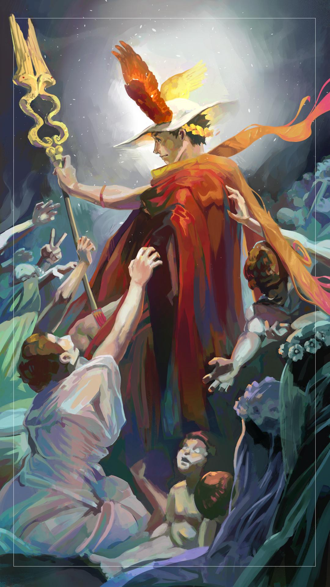 1080x1920 Hermes parody of the Souls of Acheron (1898) finished on Twitch stream