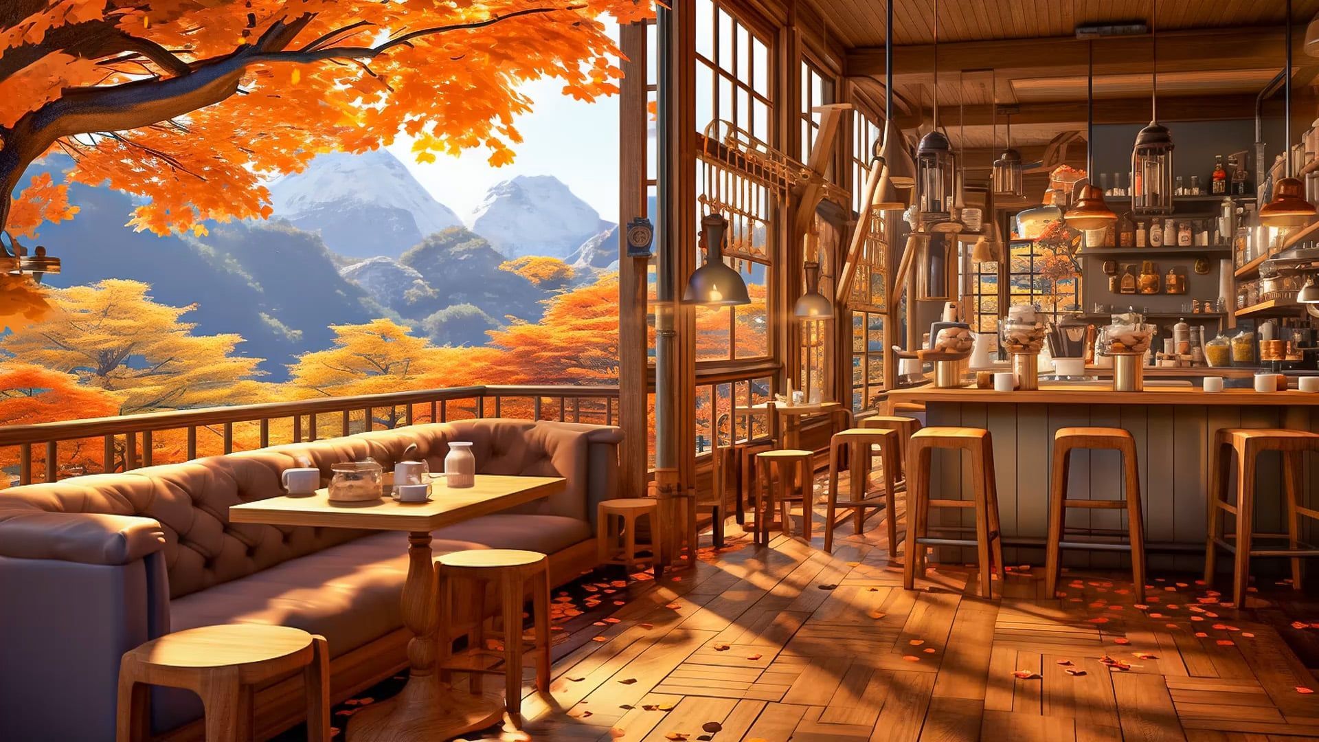 1920x1080 Cozy Coffee Shop Ambience & Relaxing Autumn Jazz Music
