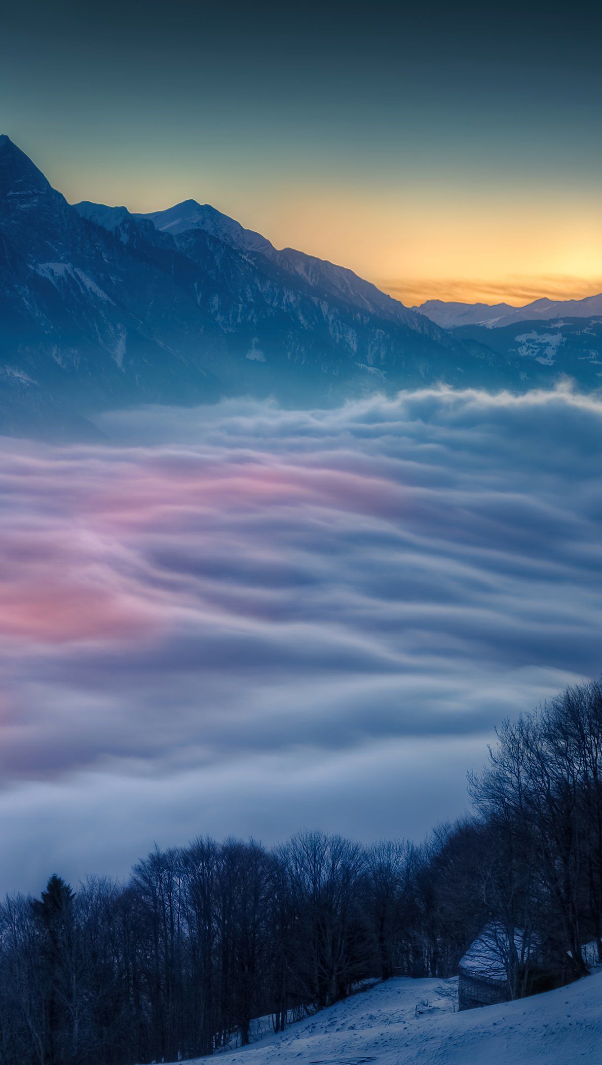 1220x2160 Fog over the forest in the mountains Wallpaper 4k Ultra HD