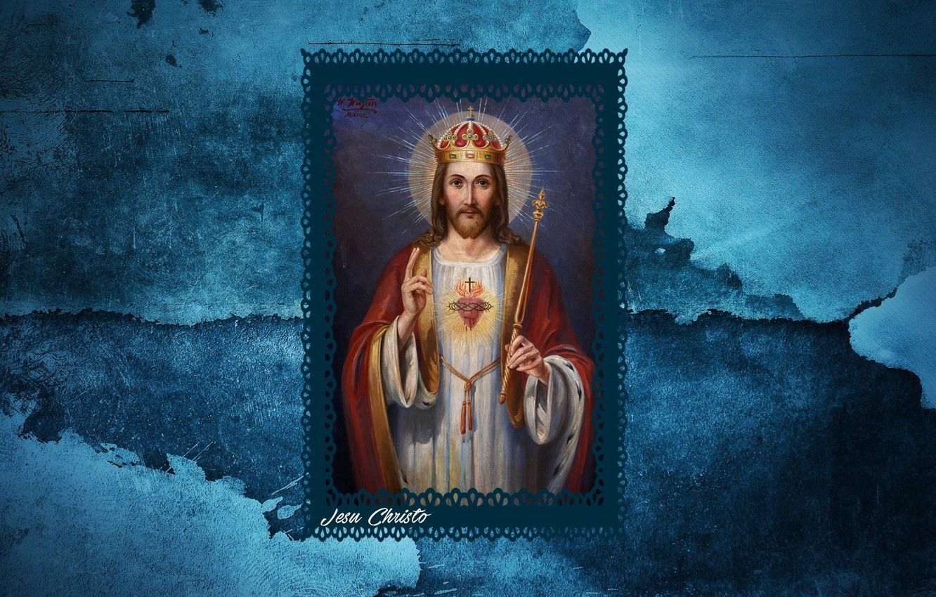1332x850 Download wallpaper texture, blue, crown, jesus christ, king, latin, rex, christianity, Jesu Christo, section painting in resolution 1024x1024