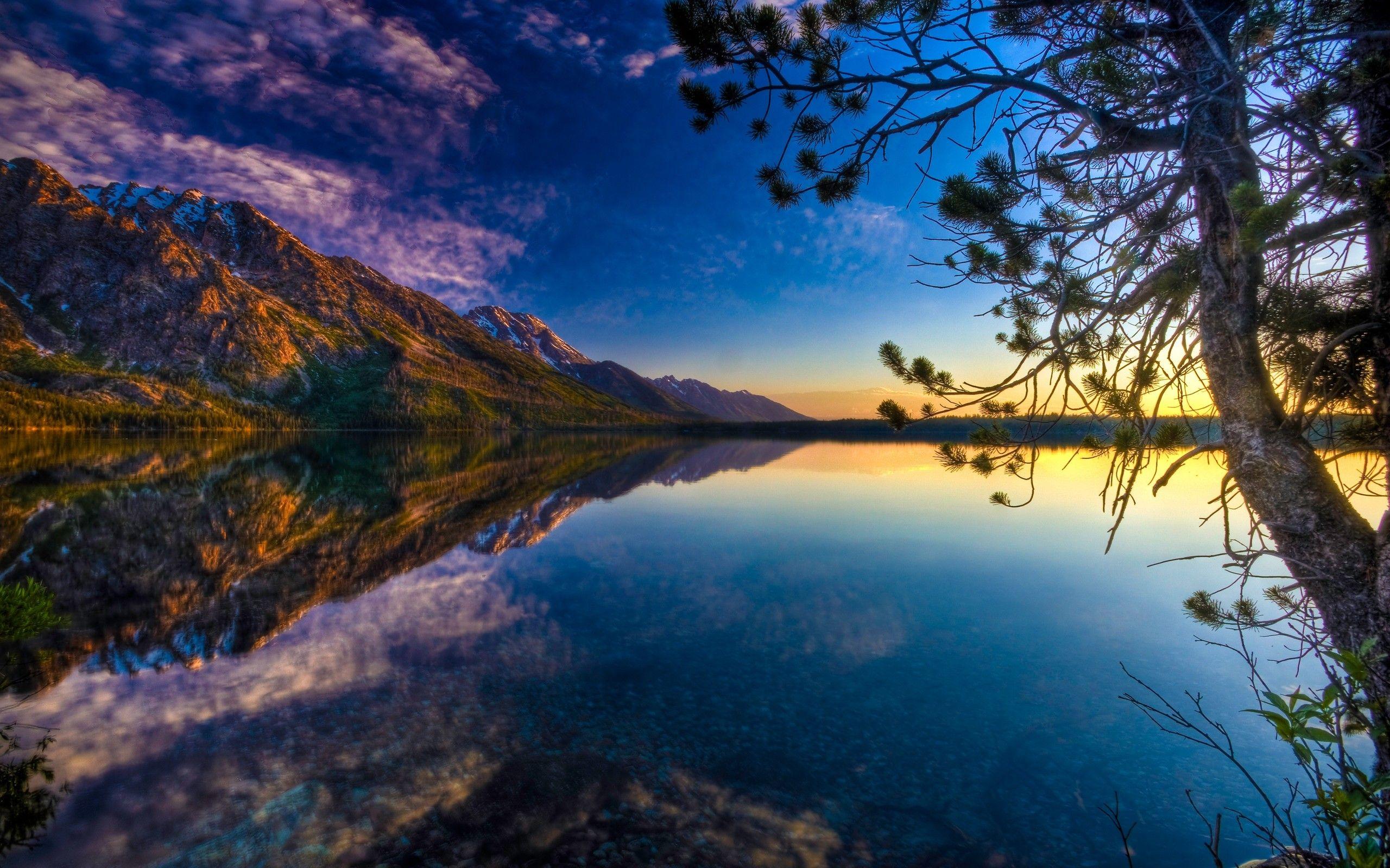 2560x1600 Mountains Beautiful Splendor Sunset Clouds Water Kake Blue Beauty