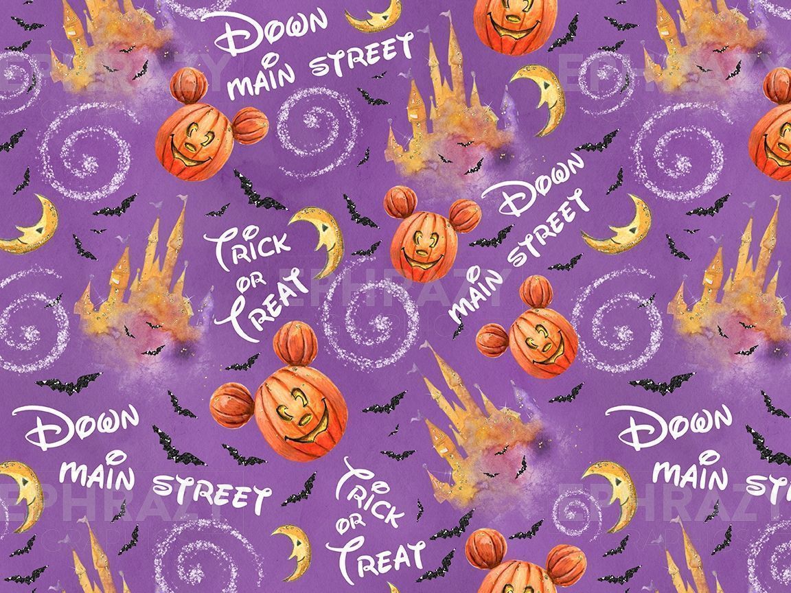 1152x864 Disney Halloween Disneyland Down Main Street Mickey Pumpkin Watercolor Seamless Pattern. Seamless Patterns