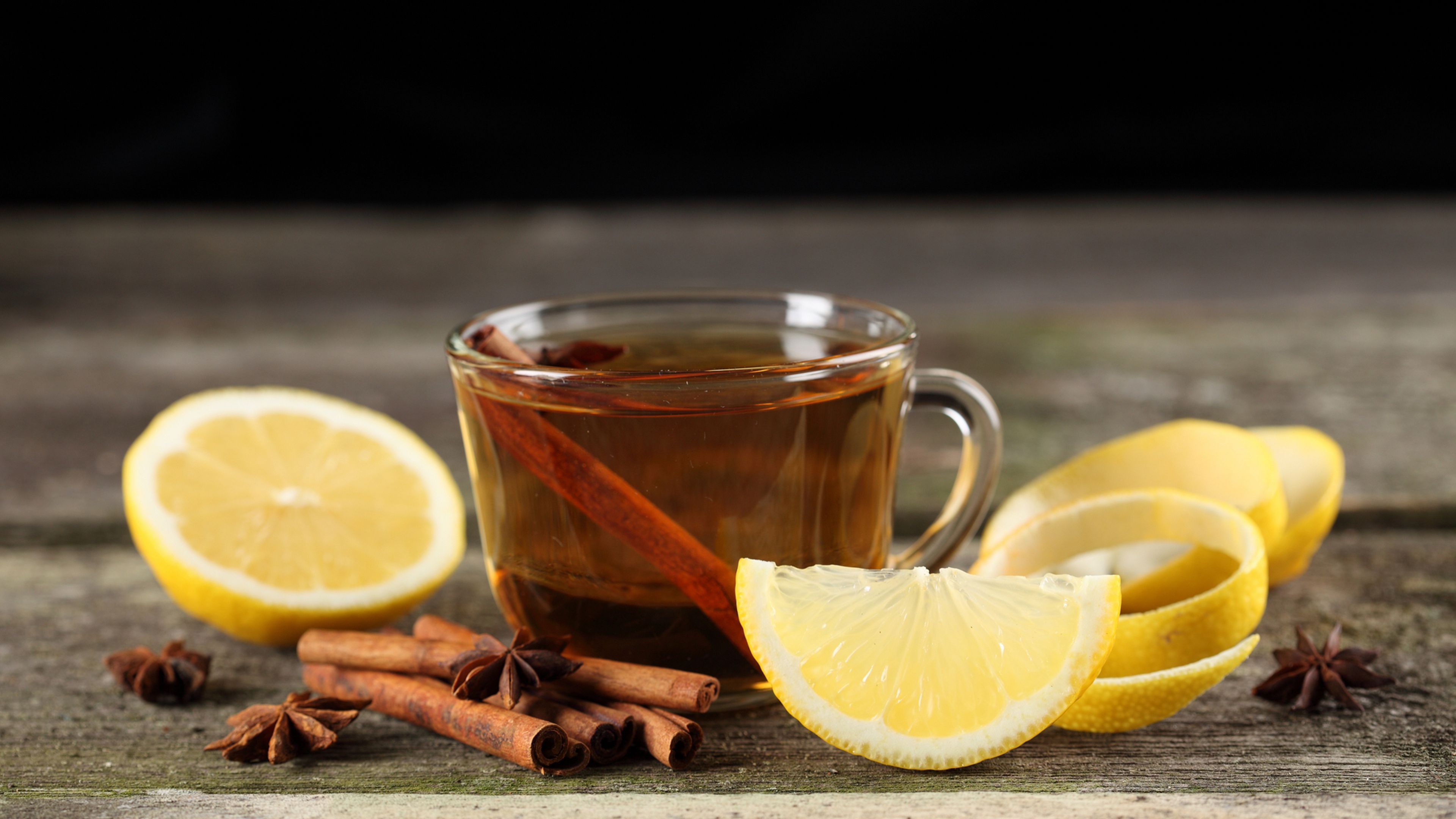 3840x2160 Download wallpaper 3840x2160 lemon, tea, cinnamon, cup 4k uhd 16:9 HD background