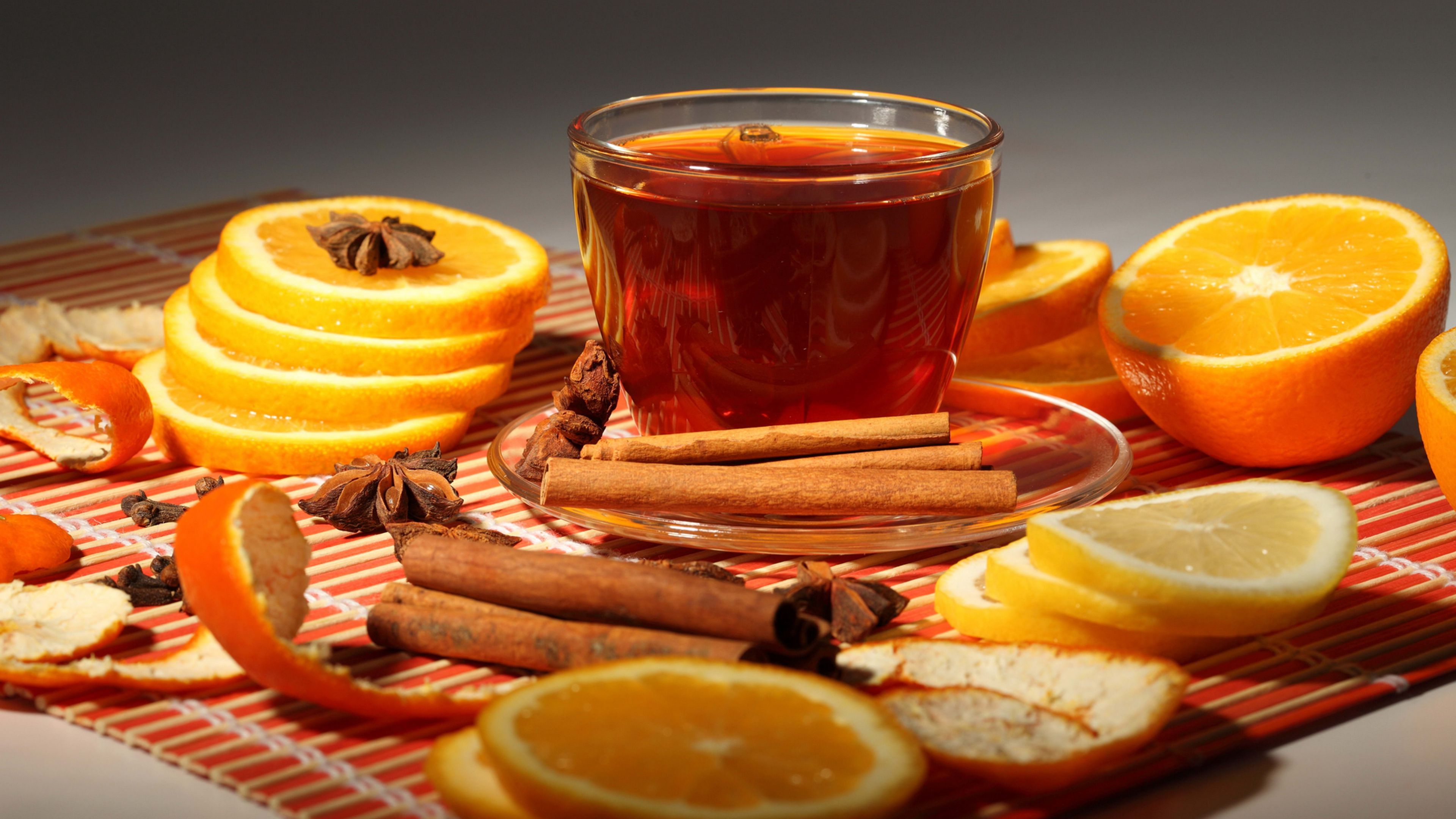 3840x2160 Download wallpaper 3840x2160 tea, cinnamon, lemon, napkin 4k uhd 16:9 HD background