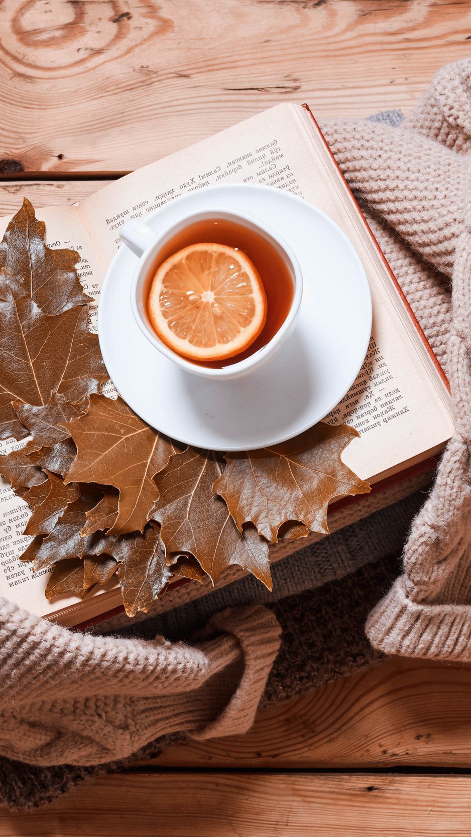 938x1668 Download Wallpaper 938x1668 Tea, Lemon, Cup, Book, Autumn, Cozy Iphone 8 7 6s 6 For Parallax HD Background
