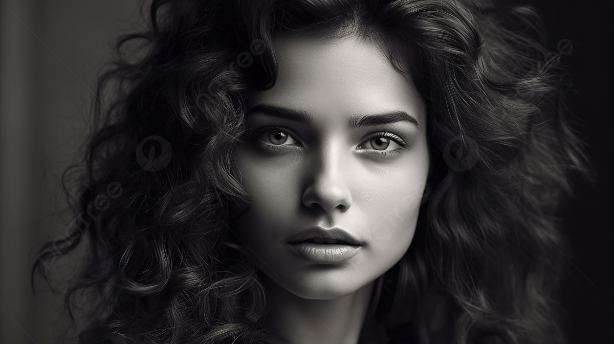 1200x673 Beautiful Young Woman With Curly Hair Black And White Photo Background, Pretty Picture Of Women Background Image And Wallpaper for Free Download