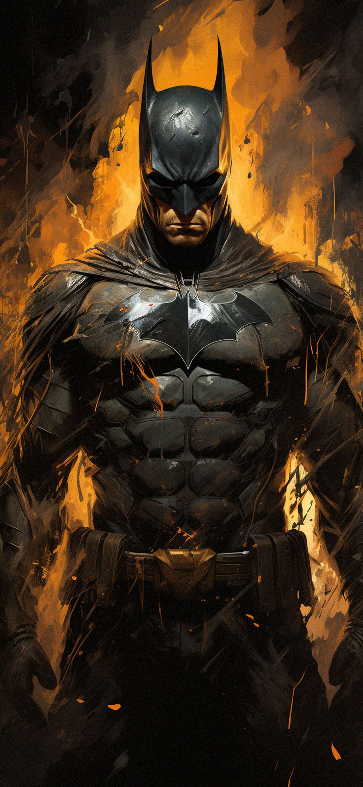 1183x2560 DC Brutal Batman on Fire Wallpaper