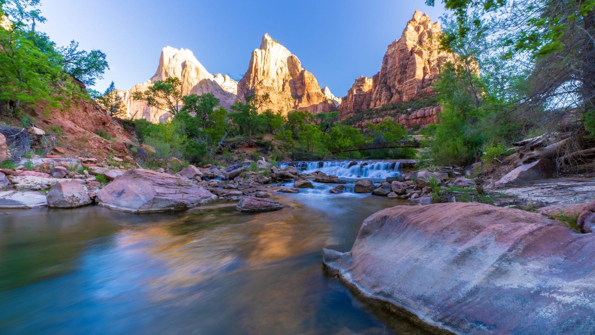 1920x1080 Virgin River And Court Of The Patriarchs Zion National Park For Your XFCE Desktop