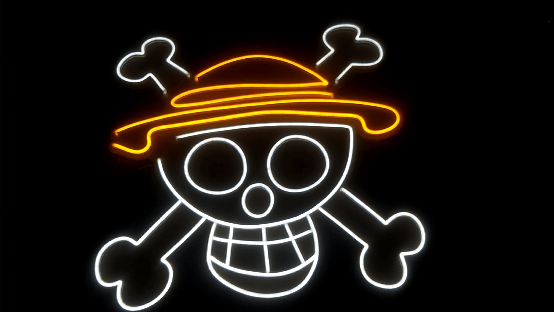 1920x1080 One Piece pirate Luffy hat logo neon sign
